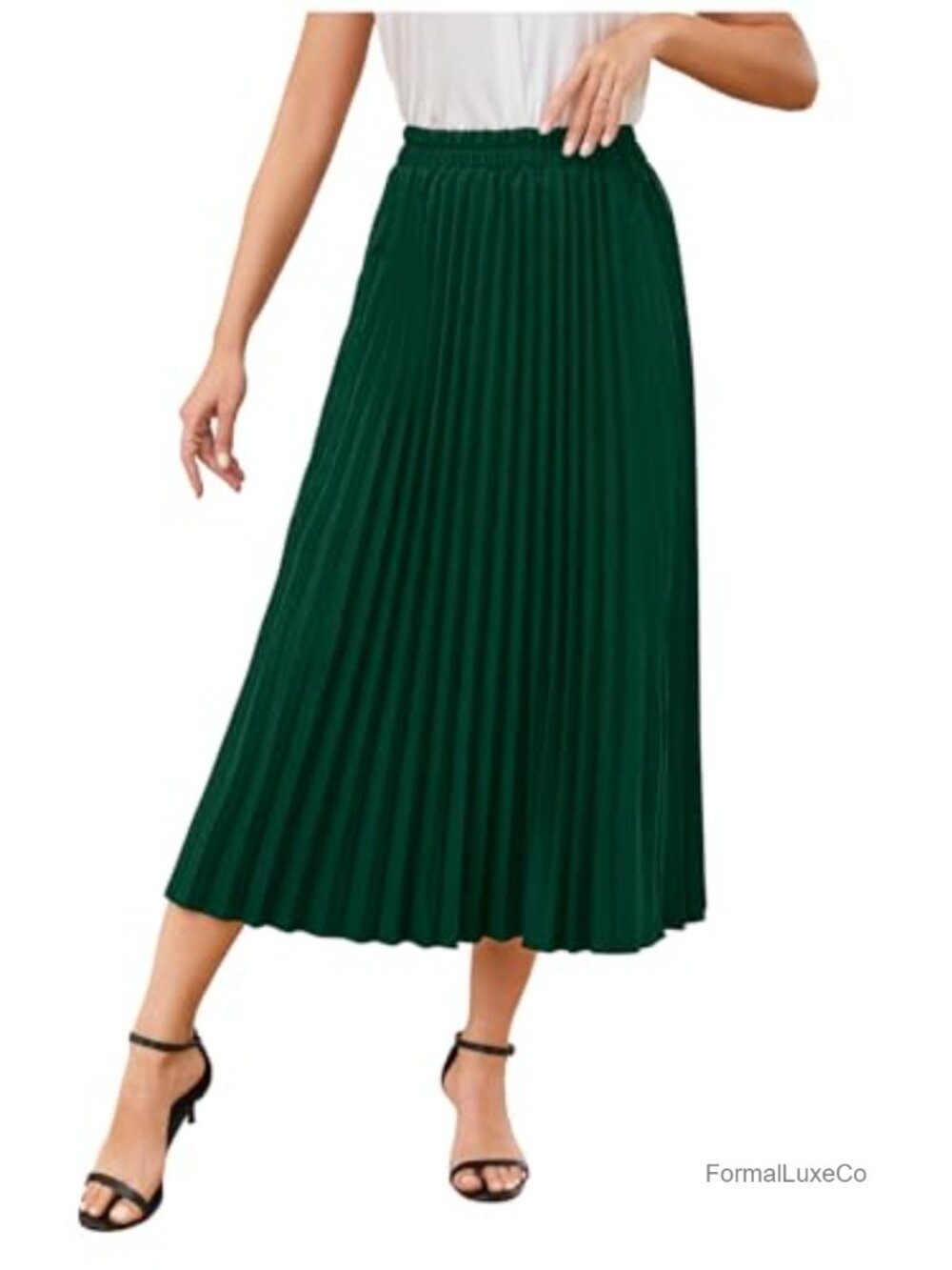 Pleated Midi Skirt High Rise A-Line Casual Solid Long Skirt